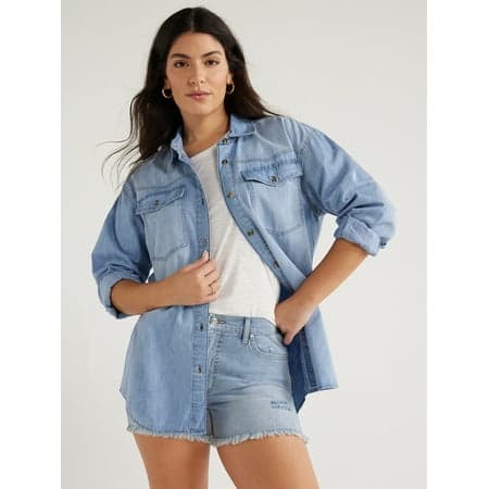 Sofia by Sofia Vergara Women's and Women's Plus Sofia Oversized Boyfriend Shirt with Long Sleeves, Sizes XS-4X