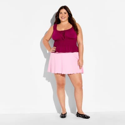 Women's Mini Cap Sleeve Off the Shoulder Smocked Peasant Top - Wild Fable™ Berry Purple 3X