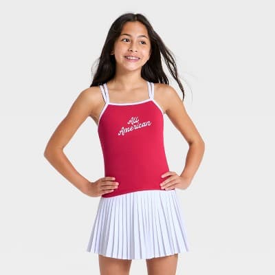 Girls' 4th of July Strappy Crop Active Tank Top - All In Motion™ Red XL