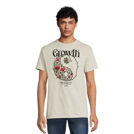 Growth Floral Yin Yang Men's Graphic Tee with Short Sleeves, Sizes S-3XL