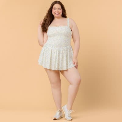 Blogilates Women's Mommy & Me Princess Bow Back Dress - White Floral Print 2X