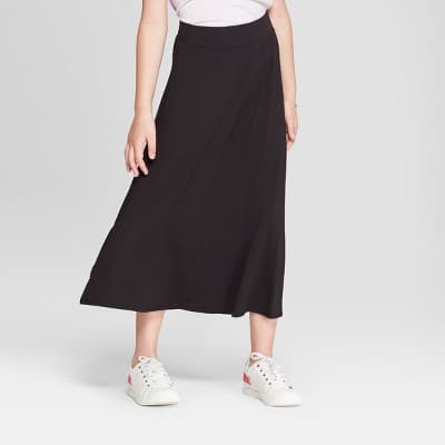 Girls' Maxi Skirt - Cat & Jack™ Black S: Midweight Rayon-Spandex Blend, Elastic Waist, Machine Washable, A-Line Design