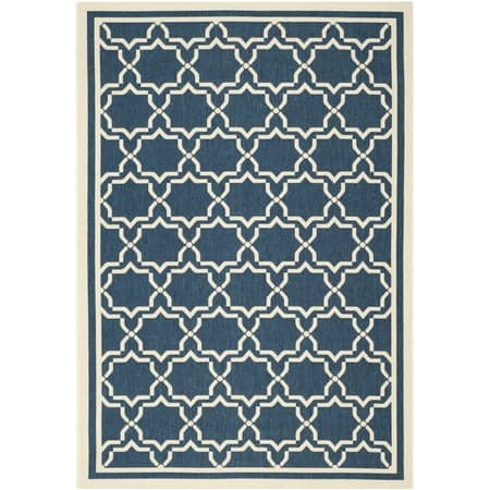 SAFAVIEH Courtyard Allison Geometric Bordered Indoor/Outdoor Area Rug, 4' x 5'7", Navy/Beige