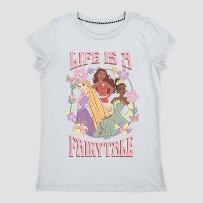 Girls' Disney Princess 'Life is a Fairytale' Graphic T-Shirt - Light Blue XS