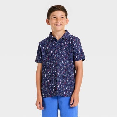 Boys' 4th of July Textured Golf Polo Shirt - All In Motion™ Navy Blue L