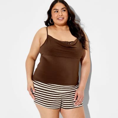 Women's Lace Trim Cowl Tank Top - Wild Fable™ Brown 4X