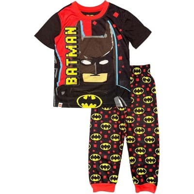 LEGO Batman Big Boys’ 2-Piece Short Sleeve Polyester Pajama Set, Black/Red, 8
