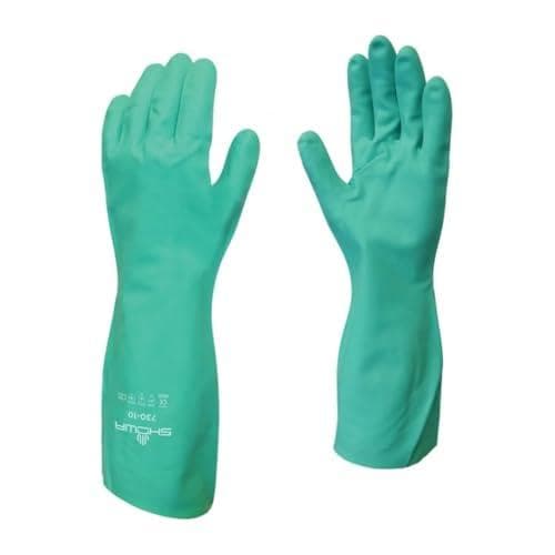 SHOWA 730 Nitrile 13"L 15 Mil Thick Chemical Resistant Safety Gloves w/ Cotton Flocked Liner Amazon