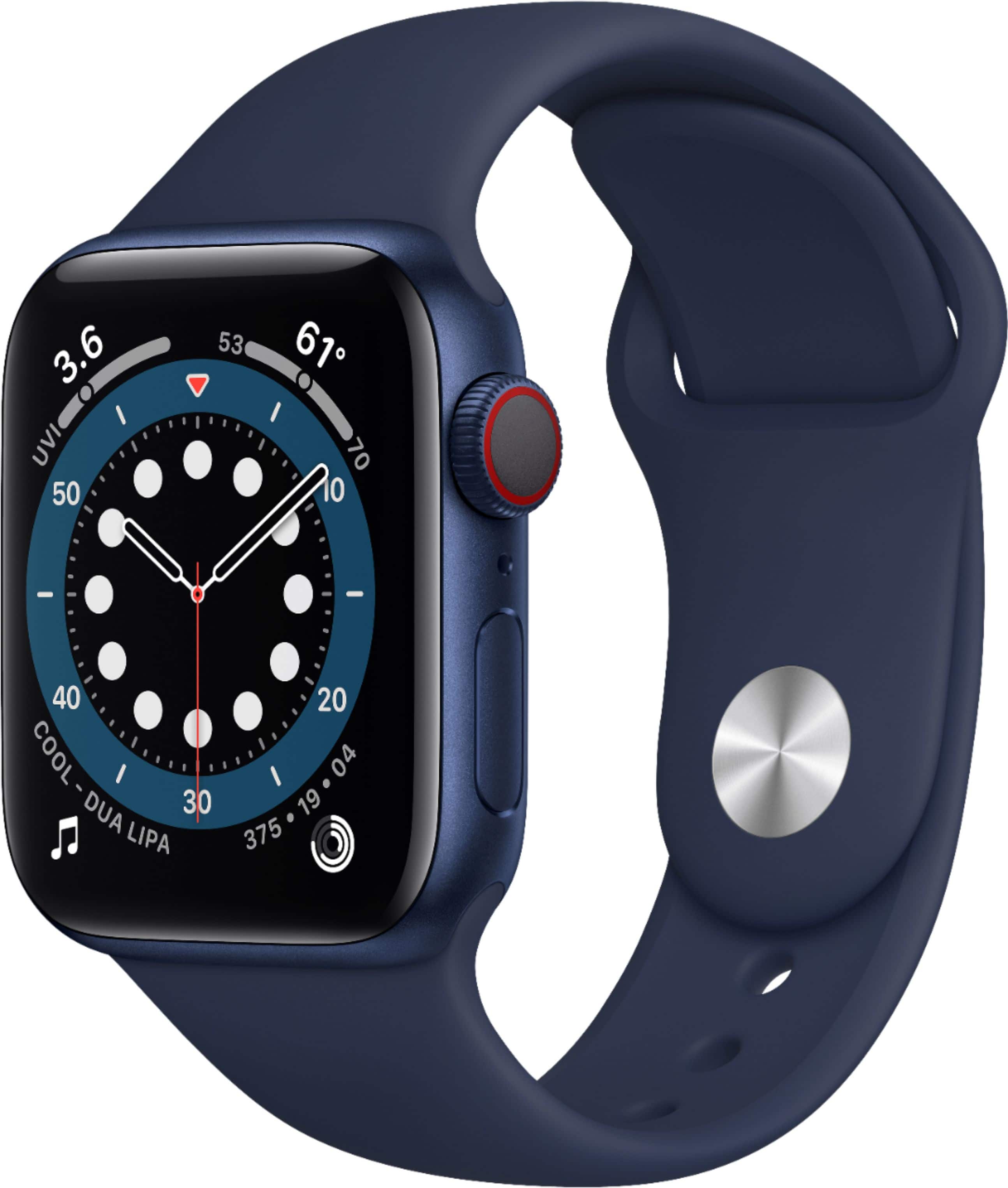 Geek Squad Certified Refurbished Apple Watch Series 6 (GPS + Cellular) 40mm Aluminum Case with Deep Navy Sport Band - Blue - (2020)