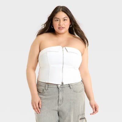 Women's Zip-Front Denim Tube Top - Wild Fable™ White 4X