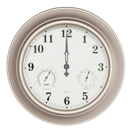 Pure Garden 18in Waterproof Indoor Outdoor Clock Thermometer Combo, Silver