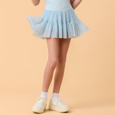 Blogilates Girls' Mommy & Me Ballerina Skort - Blue Citrus Print L