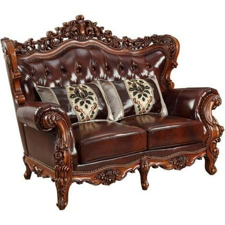 ACME Eustoma Loveseat, Cherry Top Grain Leather Match & Walnut
