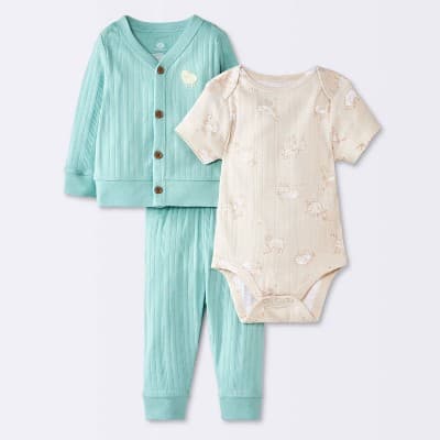 Baby Boys' 3pc Top & Bottom Set - Cloud Island™ Blue/Tan 0-3M