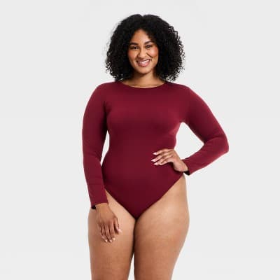 Women's Luxe Stretch Long Sleeve Bodysuit - Auden™ Berry Red 2X