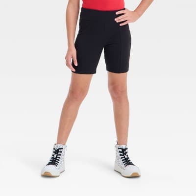Girls' Long Bike Shorts - art class™ Black L: Cotton Spandex, Midweight, Slim Fit, Hidden Pocket