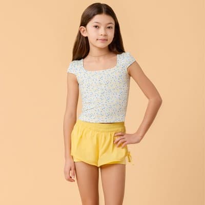Blogilates Girls' Mommy & Me Princess Cap Sleeve T-Shirt - White Floral Print XL