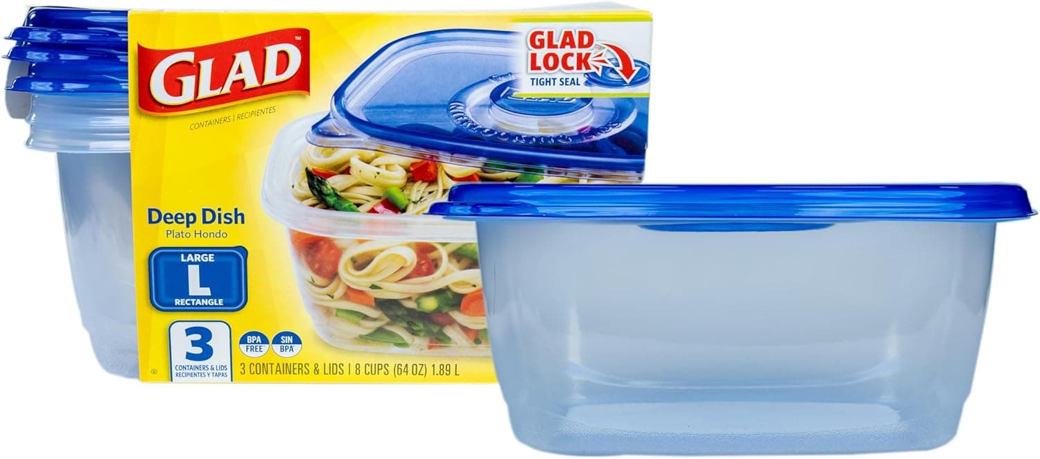 Glad GladWare Deep Dish Meal Containers - 64 oz Capacity