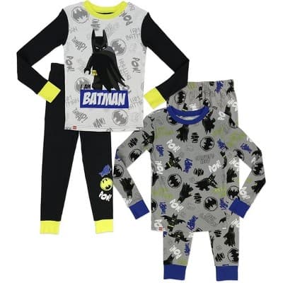 LEGO Batman Little Boys' 4-Piece Glow-In-The-Dark Pajama Sets, Black/Gray, 4