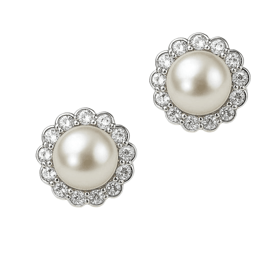 Gem Jewelers: Sterling Silver Halo Pearl Stud Earrings for $14