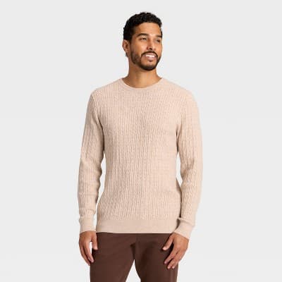 Men's Soft Knit Cable Sweater - Goodfellow & Co™ Oatmeal S