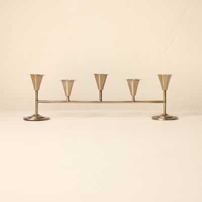 20" Metal Tabletop Taper Candelabra Brass Finish - Hearth & Hand™ with Magnolia