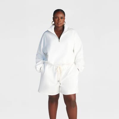KBB by KAHLANA Women's Pullover 'The Quarter Zip Sweatshirt' - White 3X