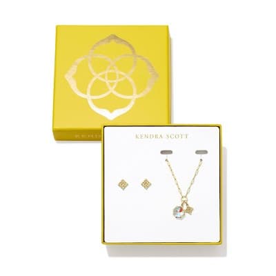 Kendra Scott Landon Charm Necklace And Stud Earring Gift Set - Gold/Dichroic Glass
