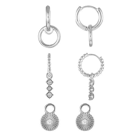 Time and Tru Interchangeable Silvertone Earring Charm Set, 5 Pairs