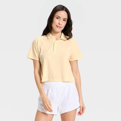 Women's Boxy Crop Polo Tee Shirt- All In Motion™ Light Yellow M