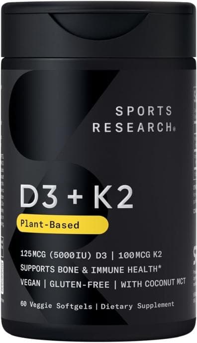 60-Count Sports Research Vegan D3 5000 IU + K2 100mg Softgels Amazon