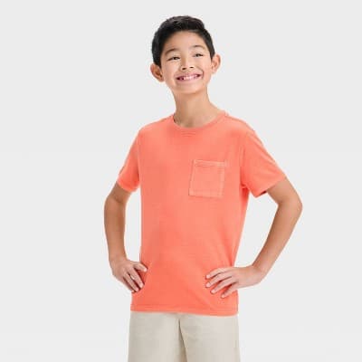 Boys' Short Sleeve Washed Pocket T-Shirt - Cat & Jack™ Orange L Husky: Midweight Jersey