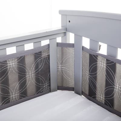 BreathableBaby Breathable Mesh Crib Liner - Deluxe Embroidered Collection - Gray Links
