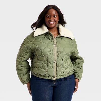 Women's Quilted Jacket - Universal Thread™ Olive Green XXL