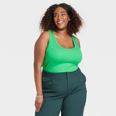 Women's Double-Scoop Bodysuit - A New Day™ Green XXL: Cotton Modal Blend, Sleeveless, Crotch Snap