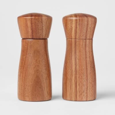 2pc Acacia Indented Salt Shaker & Pepper Grinder Set: Brown Spice Mills, 4.02" Height, 5" Width - Threshold™