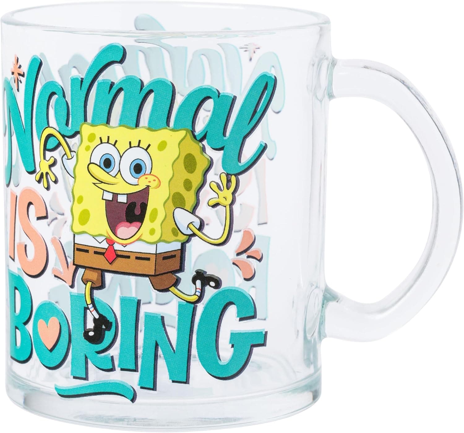 Silver Buffalo SpongeBob SquarePants “Normal is Boring” Glass Coffee Mug, 17.5 Ounces