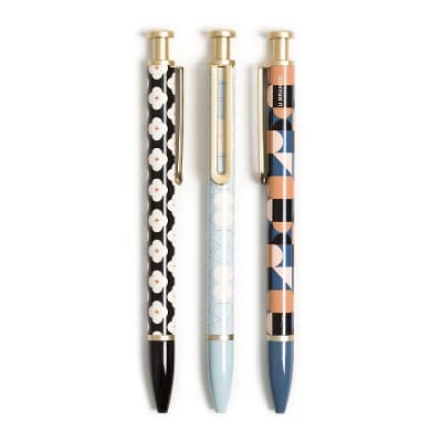 3ct Ballpoint Pens Black Ink - The Monterey - U Brands: Cute Pen Set, Pretty Journal Pens, 1.0mm Retractable, Non-Toxic