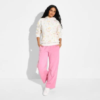 Women's Mid-Rise Wide Leg Sweatpants - Wild Fable™ Pink XL