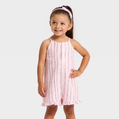 Grayson Mini Toddler Girls' Striped Gauze Romper - Pink 12M