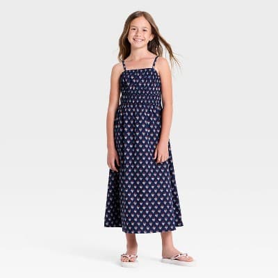 Girls' Printed Woven Maxi Dress - Cat & Jack™ Navy Blue S