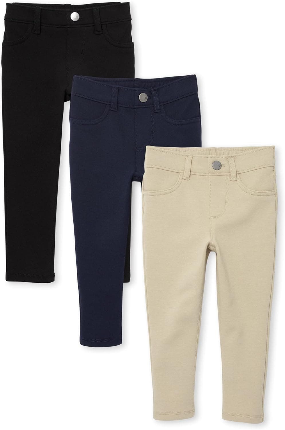 The Children's Place baby girls And Toddler Ponte Knit Pull on Jeggings Pants, Black/Sandy/Tidal 3 Pack, 4T US