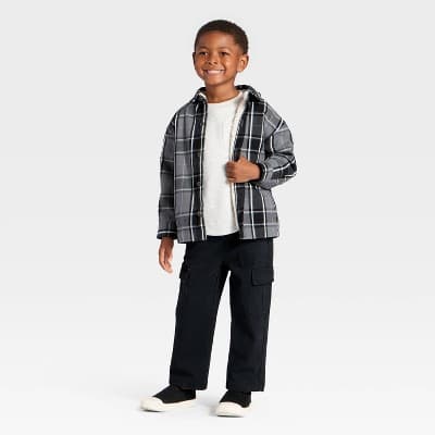 Toddler Boys' Faux Shearling Plaid Shacket - Cat & Jack™ Gray 2T