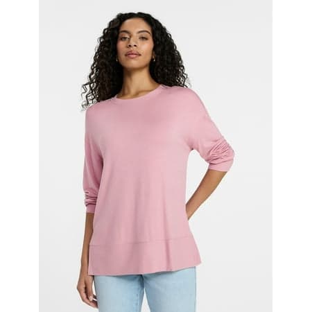 Time and Tru Women's French Terry Tunic Top with Long Sleeves, Sizes XS-XXXL