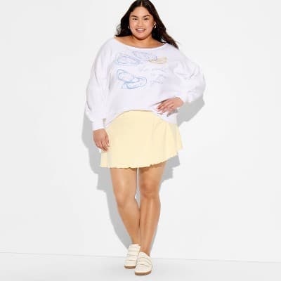 Women's World Is Your Oyster Off the Shoulder Graphic Pullover Sweatshirt - White 1X