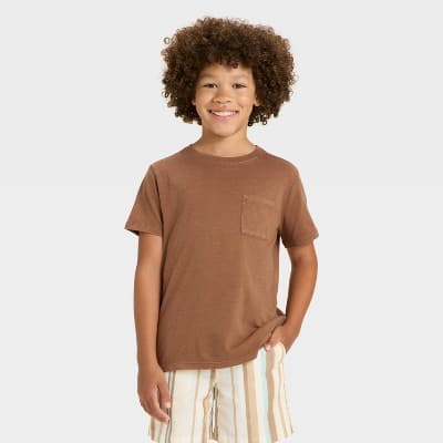 Boys' Short Sleeve Washed Pocket T-Shirt - Cat & Jack™ Brown XS