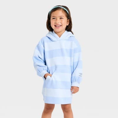 Toddler Girls' Long Sleeve Striped Dress - Cat & Jack™ Blue 2T