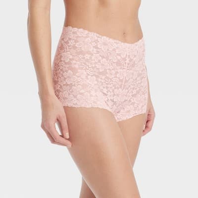 Women's Allover Lace Boy Shorts Underwear - Auden™ Casual Pink XS: Mid Rise, Lightweight, Cotton Gusset