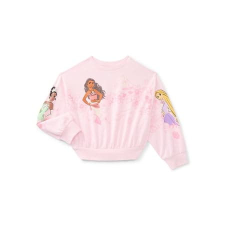 Disney's Princess Adventures Girls Graphic Fleece Crew Pullover, Sizes 4-16