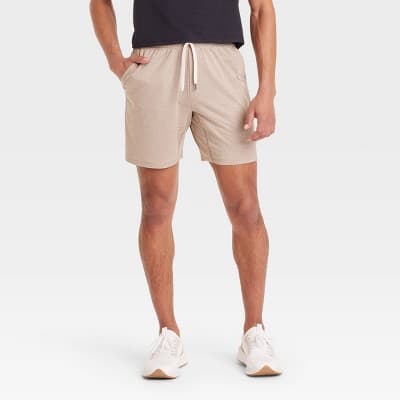 Men's 7" Soft Stretch Shorts - All In Motion™ Tan XXL: Recycled Polyester, Spandex, UPF 50+